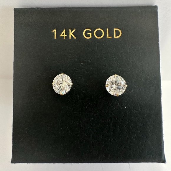 Jewelry - NWOT _ 14K Yellow Gold with Round Cut Cubic Zirconia Imported Stud Earrings